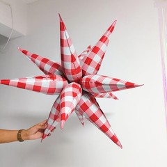32 Inch Red White Gingham Star Burst Balloons, Red Plaid Checkered Explosion …