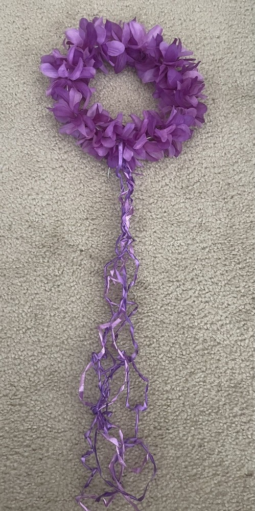 Purple Hawaiian Crown Lei Headband Silk Flowers Streamers Costume Cosplay