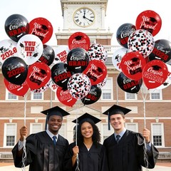 2026 Red & Black Graduation Decorations Set 63Pcs Graduation Grad Latex Ball…