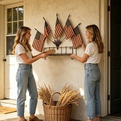 Tea Stained American Flag 5Pcs Vintage Patriotic Home Decor Five Wall Flags
