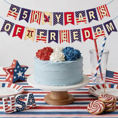 US 250th Anniversary Decorations – 250 Years of Freedom Banner Red White Blue Pa