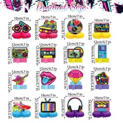 Pasimy 16 Pcs 80s Party Decorations 1980s Honeycomb Pink, Blue, Green, Yellow