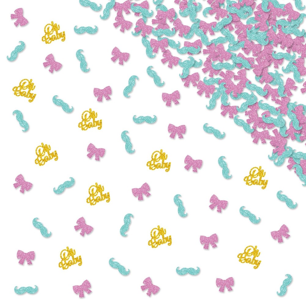 130 PCS Mustache Bow Confetti Boy Girl Gender Reveal Gold Glitter Decor