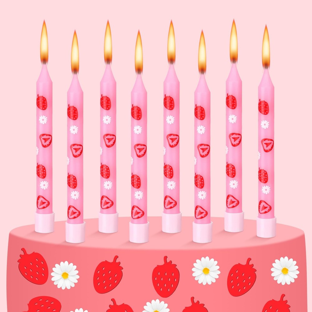 Threlaco 12 Pcs Strawberry 3.7 inches high, 0.3 in diameter, Pink