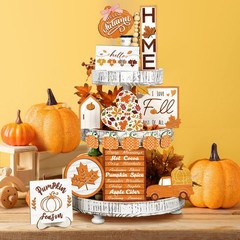 15 Pcs Thanksgiving Tiered Tray Decor Set Pumpkin Table Decor Rustic Thanksgi…