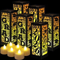 6 PCS Class of 2026 Graduation Lantern Boxes LED Candles Table Decor