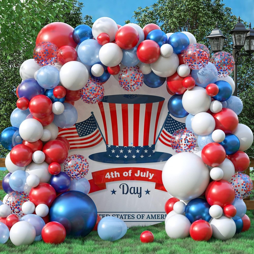 Red White and Blue Balloon Arch 130 PCS, Pearl Royal Light Blue Red and White…