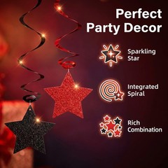 Red Black Hanging Swirls Glitter Star Graduation Decorations 2026 1 PCS