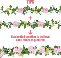 4Pcs 31Ft Artificial Rose Vine Fake Flower Garland Floral Garland Faux Silk
