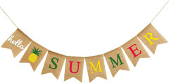 Hello Summer Flamingo Burlap Banner Pool Beach BBQ Party Garland Rustic Decor 2!