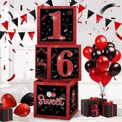 3 Pcs Happy 16th Decorations Red Black Balloon for Boys Girls Sweet 16 Party …