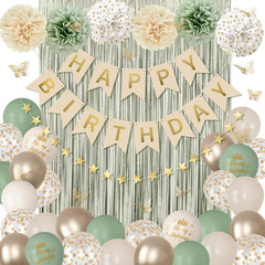 Sage Green Birthday Decorations for Women Girls, Green Sand Gold Confetti Metall