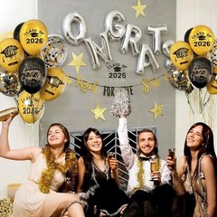 Graduation Balloons Set 50pcs 12 Inch Black Gold Includes Ribbons