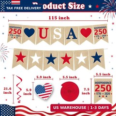 250th Anniversary Decorations – Hanging Swirls 250 Anniversary USA Banner | Four