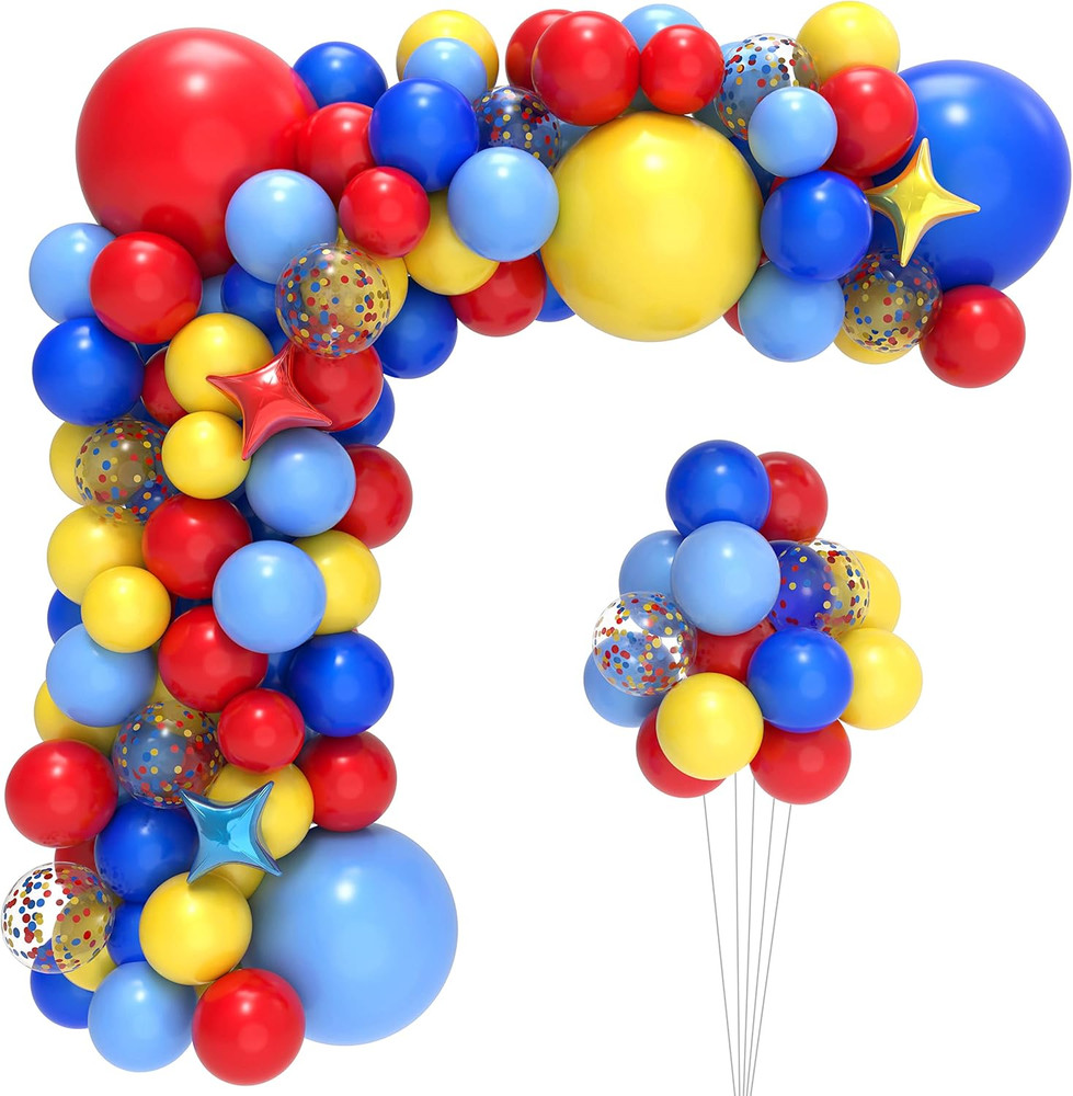 Carnival Balloon Arch Kit with 123Pcs Red Blue Yellow Rainbow Latex Confetti …