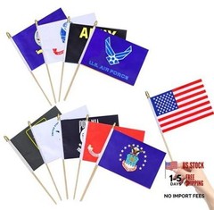 10Pack USA Military Flag Set Mini HandHeld Flag Small Military Flags on Wooden