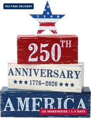 4 Pcs 250 Years American Anniversary Wooden Tabletop Decorations Red White Blue