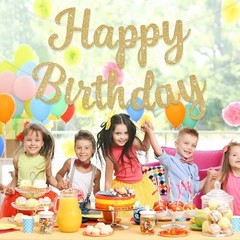 Glitter Happy Birthday Banner Sign Birthday Garland Wall Door Banners Flag fo…