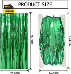 2 Pack Green Streamers Backdrop Jungle Party Decorations Foil Fringe Backdrop Cu