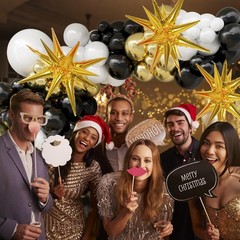 155PCS Black and Gold Balloon Garland Arch Kit, Explosion Star Black Gold Whi…