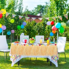 3 Pack Luau Grass Table Skirt Natural Fringe Raffia Straw Grass Skirt 144 x 12