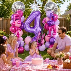 Kpop 4th Birthday Decorations for Girls, 40 Inch Purple Number 4 Balloon with…