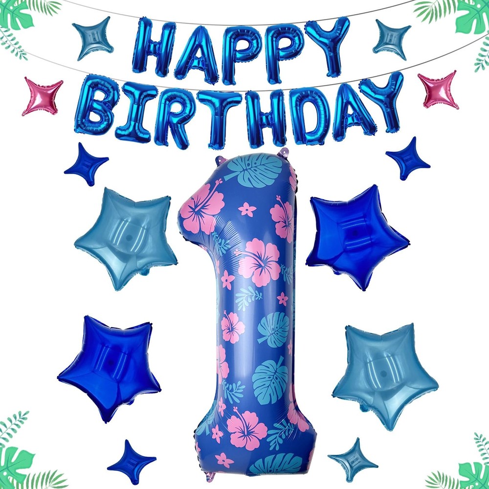 40in Blue and Pink Number 1 Balloon Set, Large Foil Metallic Balloons for Kid…