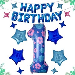 40in Blue and Pink Number 1 Balloon Set, Large Foil Metallic Balloons for Kid…