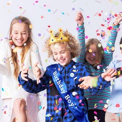 Birthday King Crown Sash Button Pins Set for Kids Party Decorations