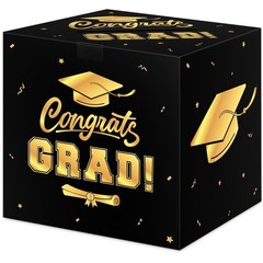 Graduation Decorations 2026 Card Box, Black Gold Congrats Grad Paper Gift Crad B
