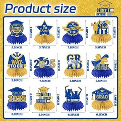 12Pcs Blue and Gold Graduation Decorations Hoenycomb Centerpieces 2025 Glitte…