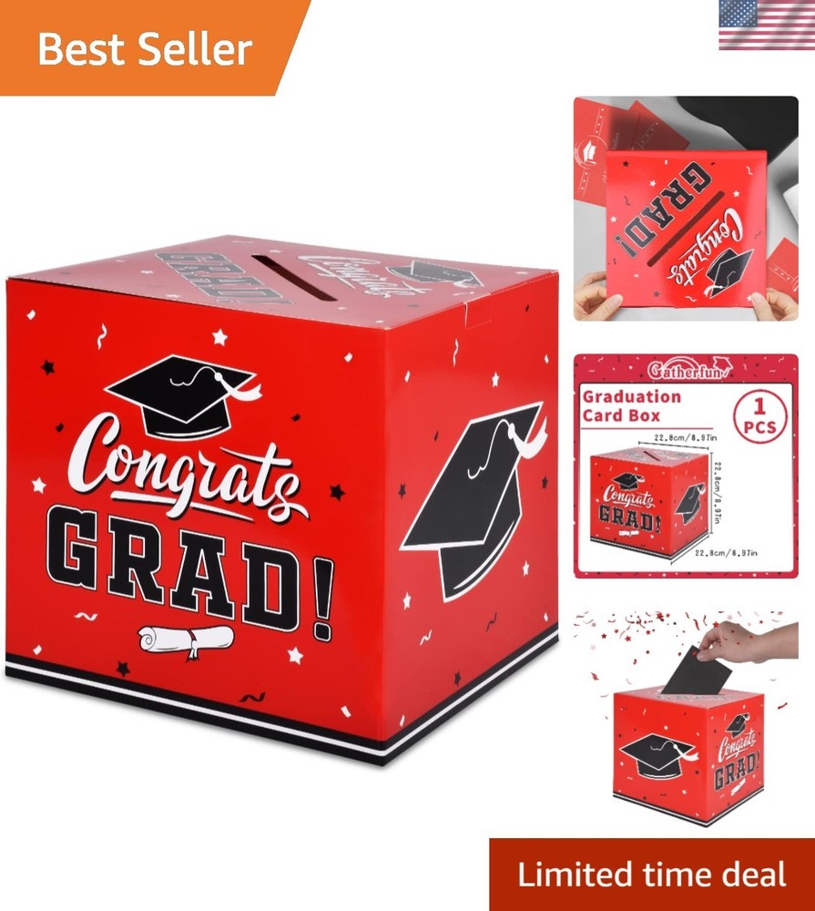 Modern Red Graduation Card Box – Lightweight, Foldable Party Essential for 2026