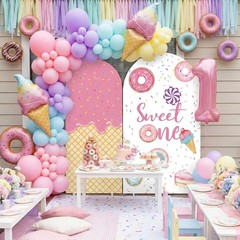 Sweet One Arch Backdrop Cover 7.2FT 6FT 1st Birthday Decoration Pink Sweet One