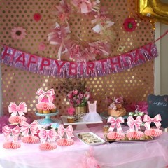 9 PCS Pink Bowknot Honeycomb Table Centerpieces Baby Shower Birthday Decor
