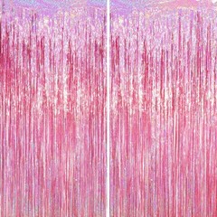 Voircoloria 2 Pack Laser Pink Tinsel 39.4″W x 78.7″L (Pack of 2),