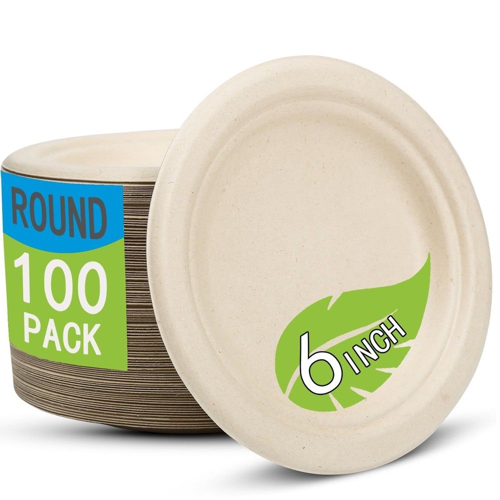 6 Inch Small Paper Plates Disposable – Biodegradable Compostable Appetizer Pl…