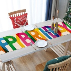 Happy Birthday Table Runner 13×72 Inch Polyester Linen Table Colorful