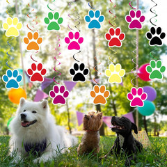24 Pcs Dog Paw Prints Themed Party Hanging Swirl 8 Colors Puppy Birthday Decorat