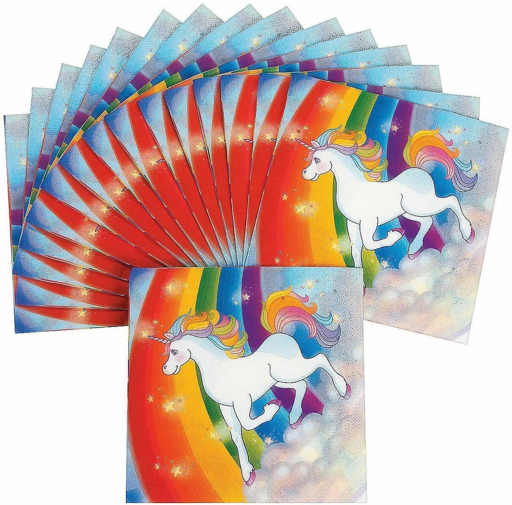 16 Piece Colorful Rainbow Colors Unicorn 3-Ply Napkins Party Favors – CLOSEOUT