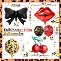 18 Pcs Red and Black Party Decorations Kit 12 Leopard Cheetah Print Birthday Bal