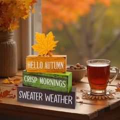 4 Pcs Fall Decor Wooden Tiered Tray Decor Maple Leaf Autumn Decorations Gifts…