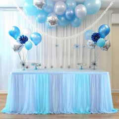 Tulle Table Skirt Blue Tutu Striped Table Skirts for Rectangle Tables Baby