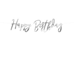 Happy Birthday Silver Shiny Metallic Foil Party Decoration Bunting Banners x 1