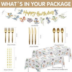 Dragon Party Supplies Set Serves 24 Plates Cups Napkins Tableware Kit