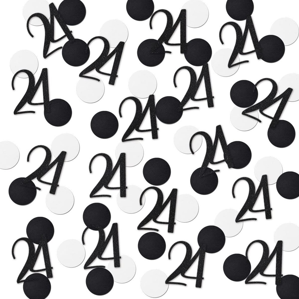200 PCS Black Glitter Number 24 Confetti 24th Birthday Party Table Supplies