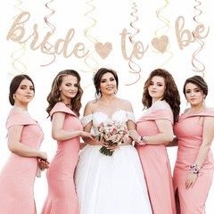 21 Pcs Blush Rose Gold Bridal Shower Decorations Banner Lanterns Pom Poms Set