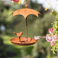 Metal Bird House Feeder Rust Finish Wall Mount for Garden Porch Backyard