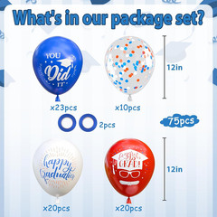 75Pcs Graduation Party Decorations Balloons Set – 12 Inch Congrats Navy Blue Red
