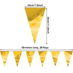 130FT Gold Glitter Triangle Pennant Banner Flag Metallic Bunting Fabric Garla…