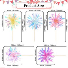 14 Pcs Happy Birthday Cake Toppers Foil Firework Cupcake Toppers Sparkle Tinsel